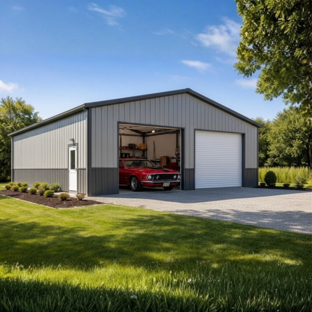 Double Garage with Classic Car